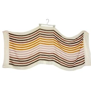 Altea Striped Scarf Large Wrap Shawl Unisex Linen Cotton Lightweight Cream Brown